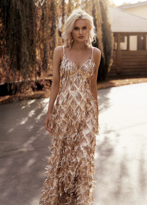 Rose Gold Sequined Fringe Boho Beach Fashion Wedding Dress